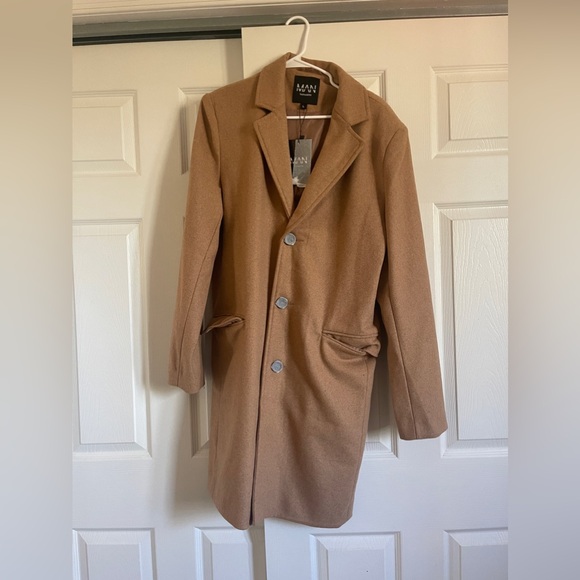 TALL SINGLE BREASTED WOOL LOOK OVERCOAT IN CAMEL - Picture 5 of 10